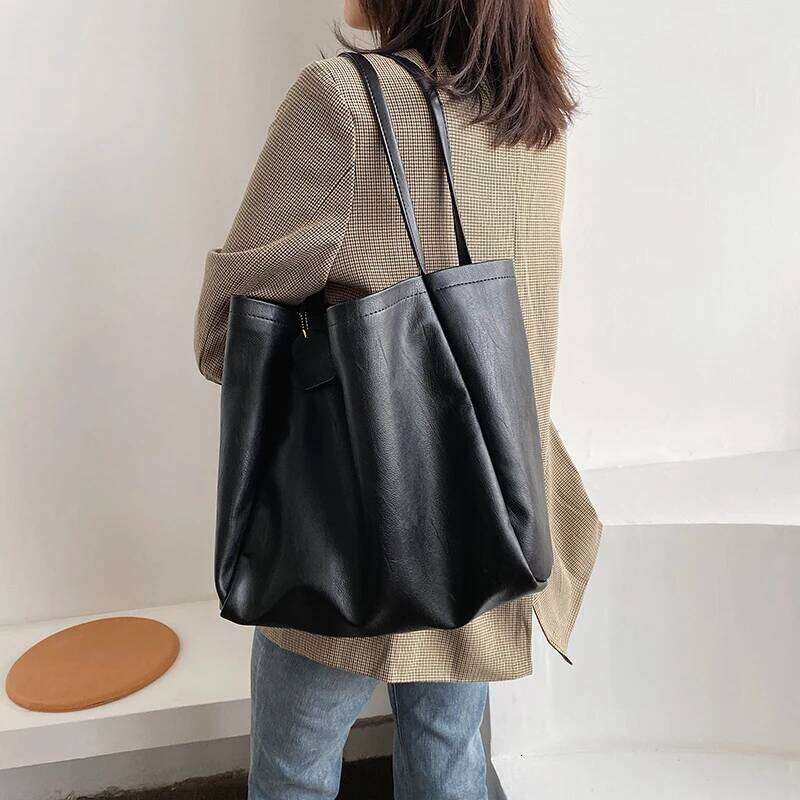 Soft Leather Women's High Capacity Shoulder Women Simple Solid Color Purse Female Top- Handle Bag Office Handbag