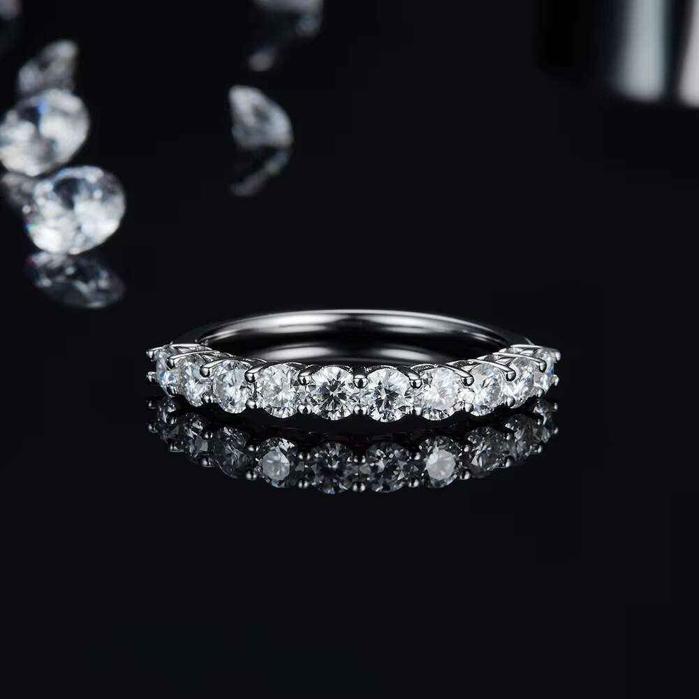 RINNTIN SMR77 Latest Design Moissanite Eternity Wedding Band 925 Silver Engagement Rings for Women