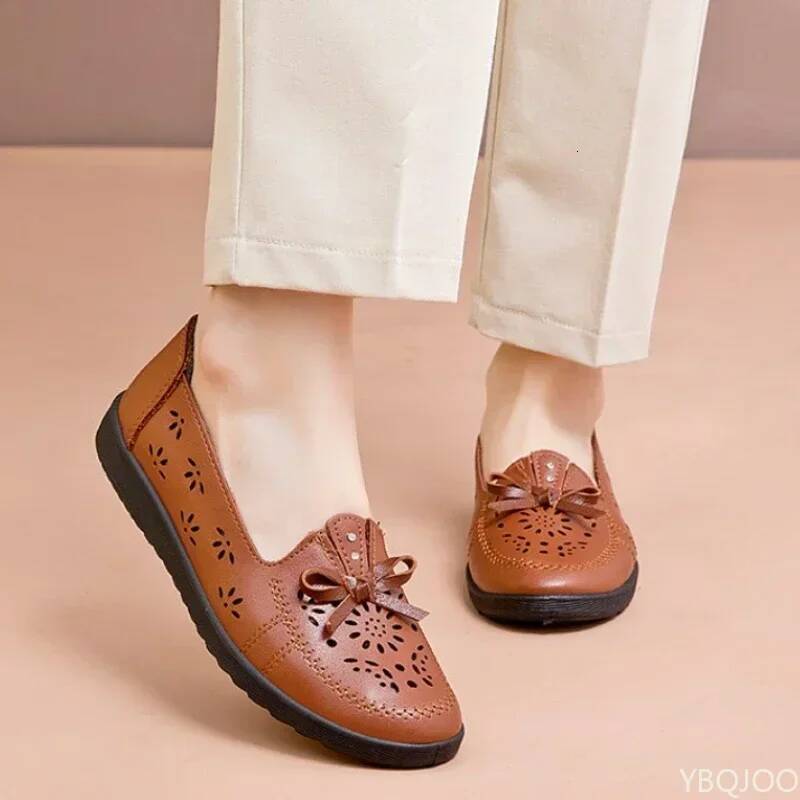 ddmyoutdoor Flats Summer Genuine Leather With Low Heels Slip On Casual Flat Women Loafers Soft Nurse Ballerina Shoes Outdoor Outdoor Shoes