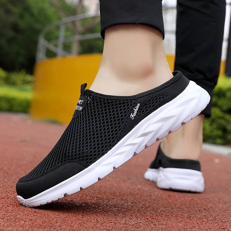 Ddmyoutdoor New Men S Half Slippers Sandals Tenis Mesh Breathable Beach For Mens Casual Sneakers Summer Canvas Flats Slip On Shoes Outdoor Shoes