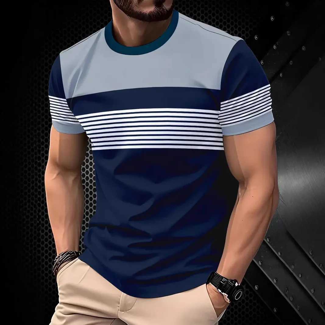 3D Print Lattice Stripes T Shirt For Men Color Block Pattern Short-Sleeved Tees Harajuku Streetwear Tops O-Neck T-Shirt Clothes W250607