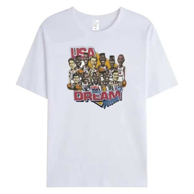 New Mens Summer Vintage Style 1992 Basketball Cotton T-shirt O Neck Tops Breathable 90s Dream Team Unisex Clothing USA Tops X250607