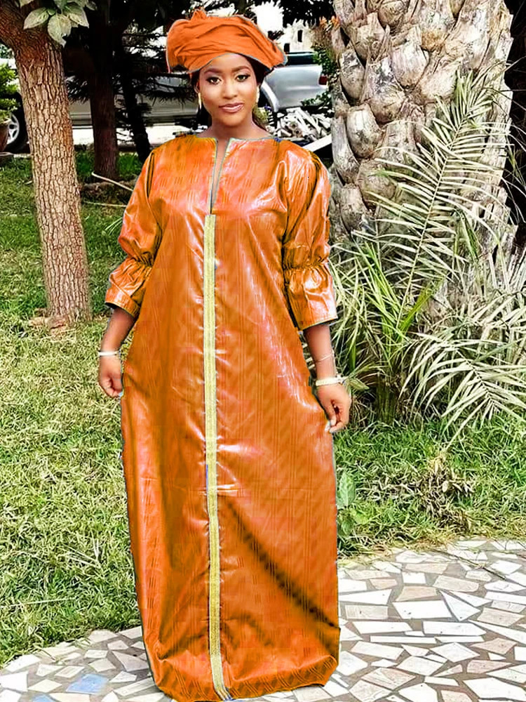 Latest Daily Party Original Bazin Riche Dresses For Nigeria Women Long Robe With Scarf Top Quality Long Dresses For Wedding 250603