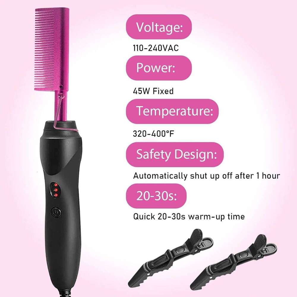 Electric Hot Curling Iron Pressing Comb For Wig Fast Heating Straightening Brush Hair Wax Stick Styling Tool Set