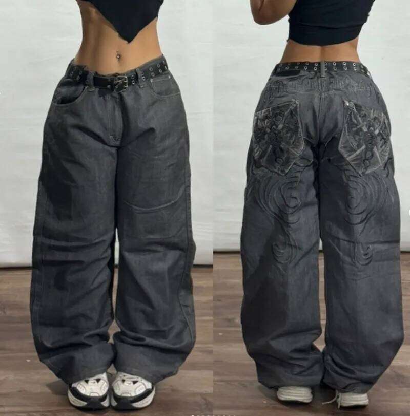 Y2K Street Dress Haruku Hip-hop Retro Work SIRI New Gothic High Waist Loose Wide-leg Pants Long Jeans for Men and Women