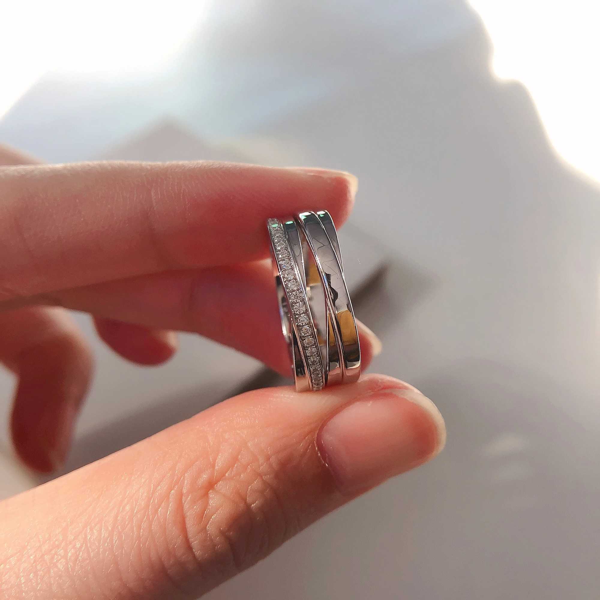 Genuine Solid White Gold 18K Couple Rings Engagement Rings For Lovers Wedding Anniversary Day Jewelry Gift Beautiful Box W250606