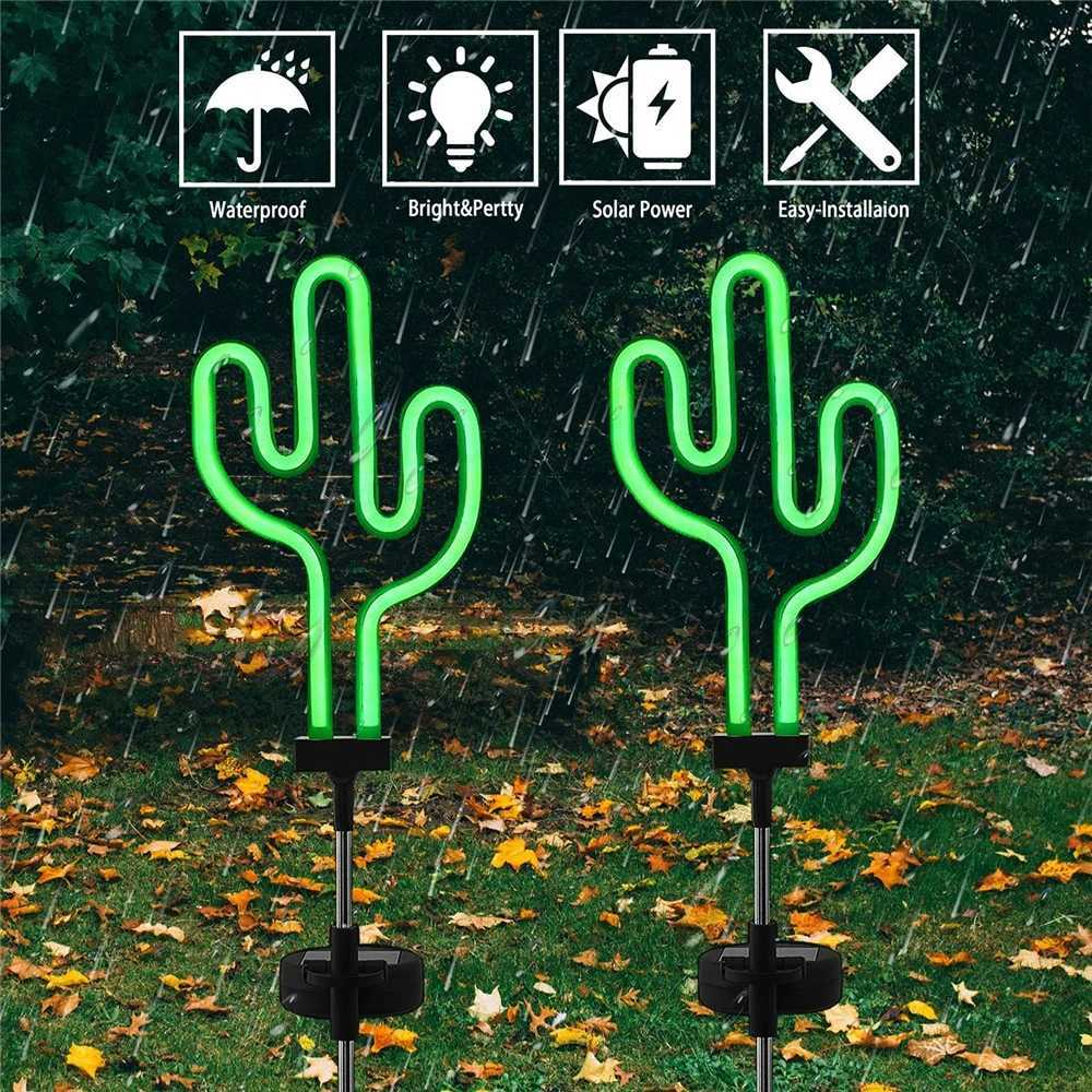 Solar Garden Landscape Light Flamingo Cactus Neon Sign Garden Decor Lawn Lamp Outdoor LED Night Light 1/2/4 Pack W250607