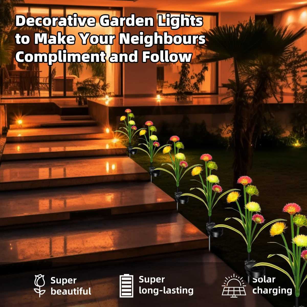5 Dandelion Solar Garden Lights Outdoor IP65 Waterproof Simulated Flower LED Decorative Courtyard Lawn Decorative Lights XJ250606