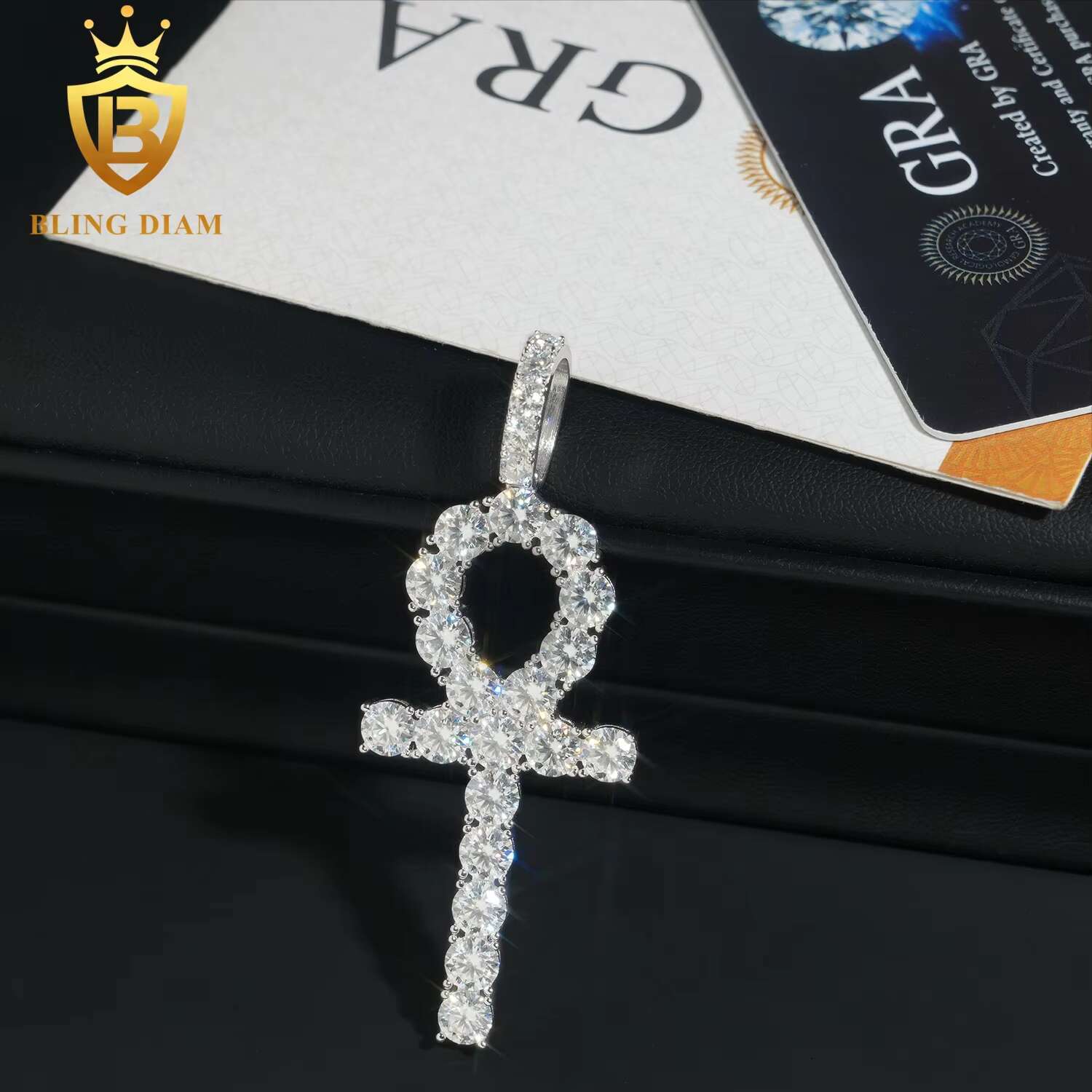 Wholesale Price Bling Hip Hop Jewelry Moissanite Iced Out Ankh Cross Pendant 925 Sterling Silver Diamond Fine Men Women