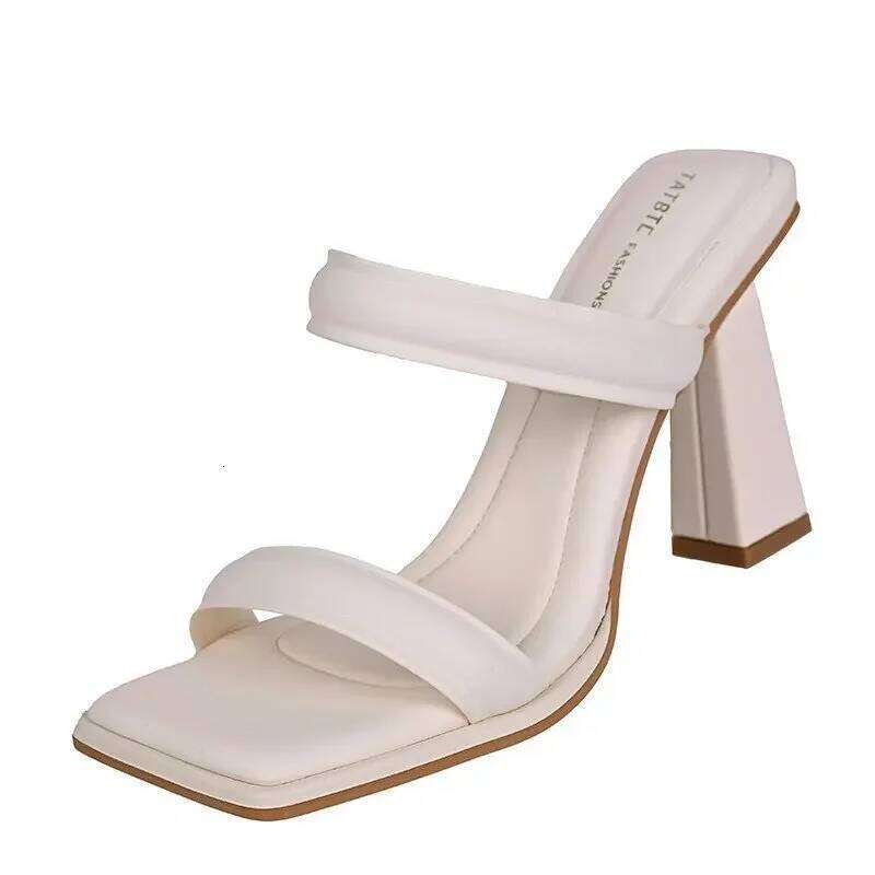 High-Heeled Shoes Lady Square heel' Slides Block 2025 Summer Soft Designer Flat Rubber Fabr