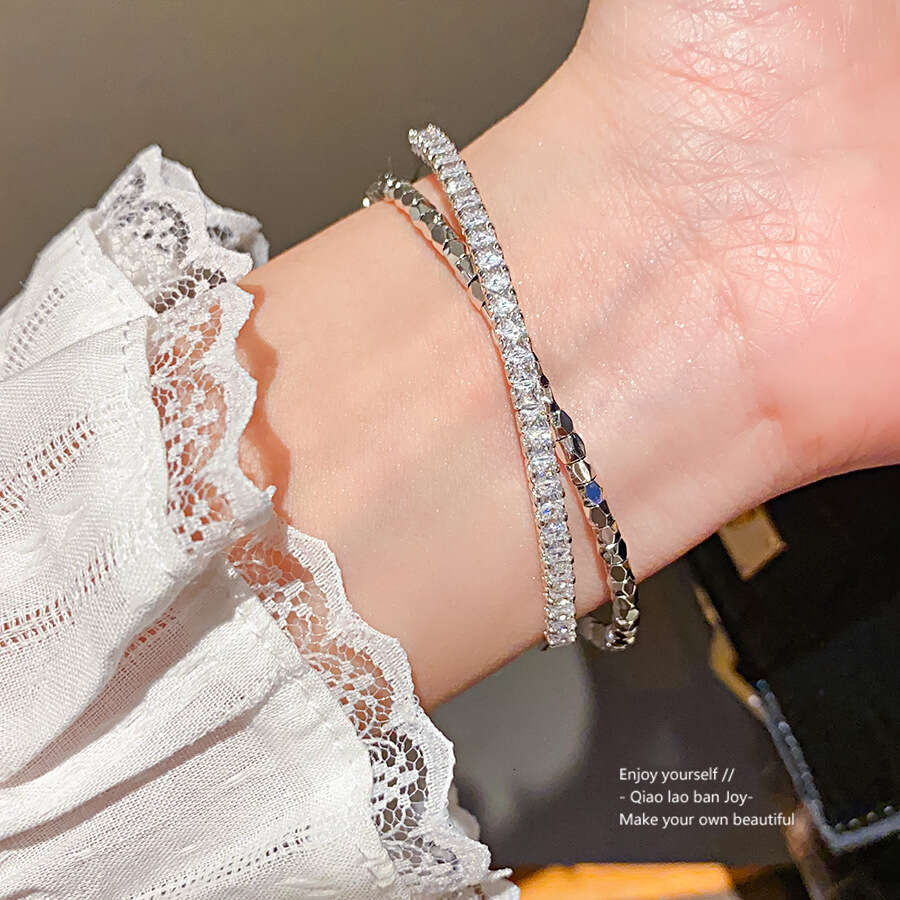 designer bracelet Zircon Crushed Sier Cross Open Light High-end Sense Bracelet Simple Personality Versatile Fashion Jewelry for Women with gift box