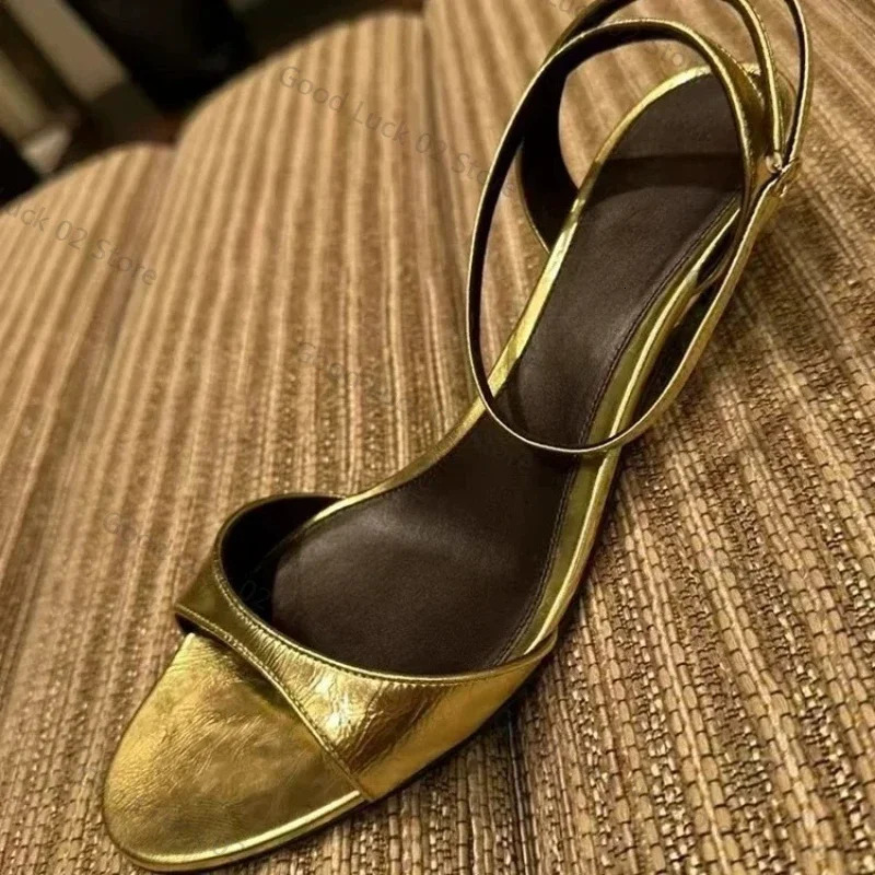 Sexy Gold Kitten Heel Sandals Women Summer Open Toe Ankle Strap Dress Slide Shoes Elegant Wedding Bridal Shoes Pumps for Ladies 250605
