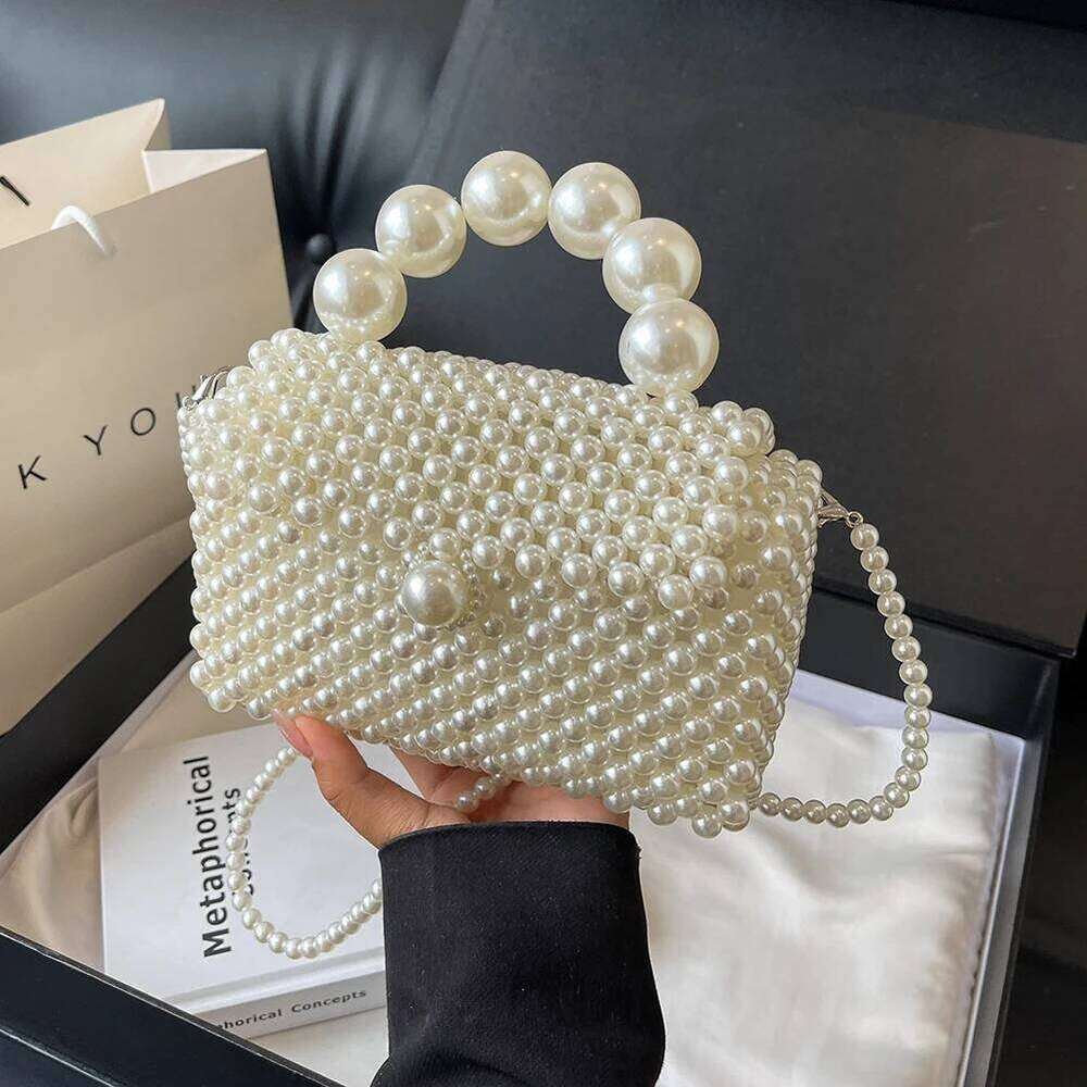 2024 Newest Handmade Pearl Knitting Evening Handbag Women's Snall Crossbody Bag High-end Hand-Woven Elegant Clutch Purses