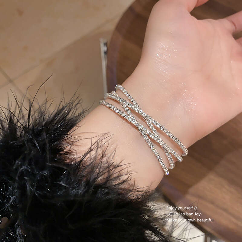 2025 designer bracelet Inlaid Dia Cross Open High-end Fashion Bracelet Simple Commuter Versatile Women's Jewelry