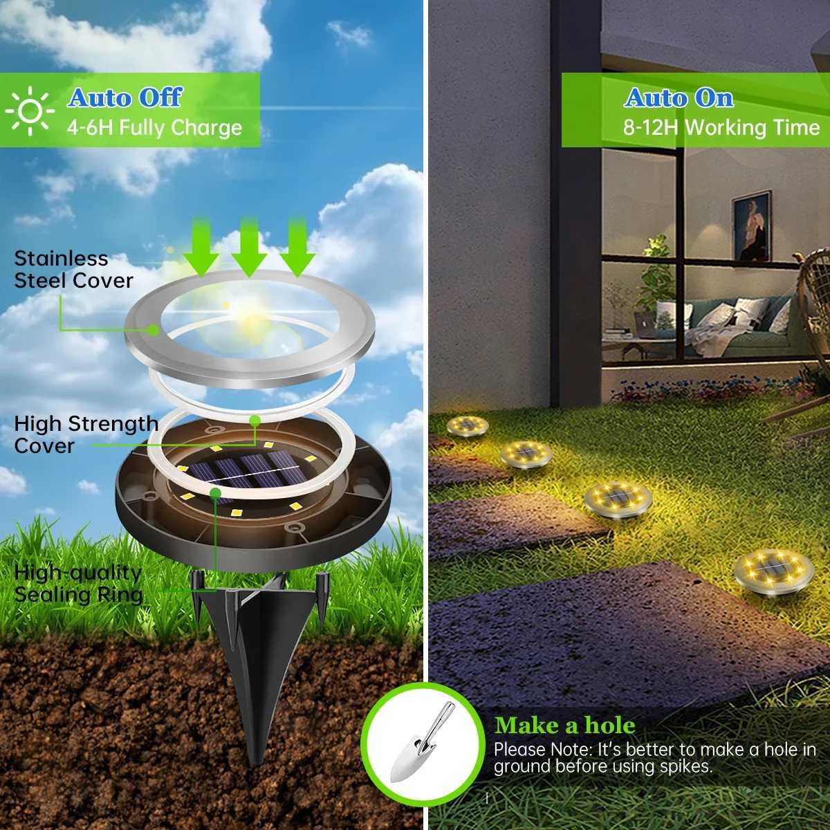 Solar Ground Lights LED Waterproof Solar Garden Lights Outdoor Bright in-Ground Lights Landscape Lighting for Patio Pathway Lawn XJ250606