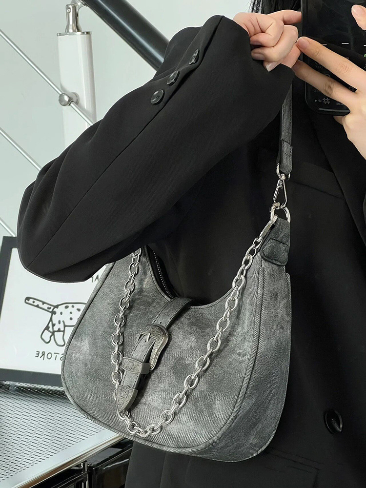 designer Niche Handbags for Women 2025 New High-End Crescent Bag Retro Shoulder Bag Canvas Underarm Bag Chain Handbag