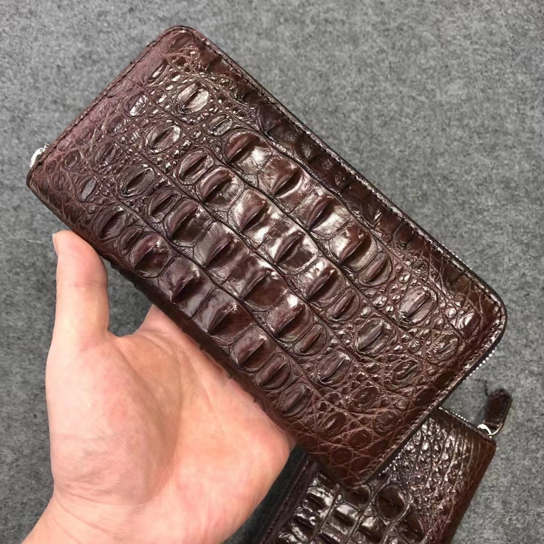 Crocodile leather clutch men's long leather clutch business crocodile leather zipper wallet