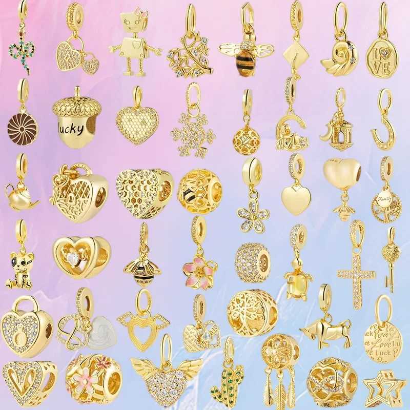 Miniso Gold Plated Series Charm Bead Fit Original European 925 Sterling Silver Bracelet Necklace DIY Jewelry Women Gift XJ250607