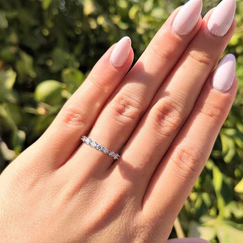 Real Shiny Moissanite Ring 925 Sterling Silver Diamond Eternity Band Engagement Wedding Rings for Women Luxury Quality Jewelry W250606