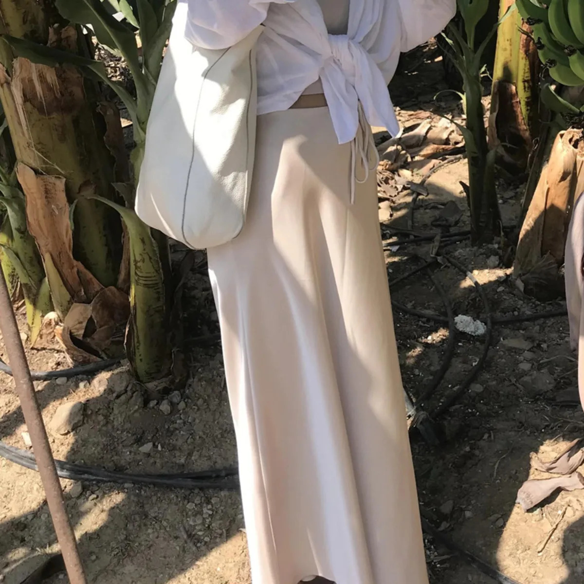 In 2025 Spring Summer Solid Color Satin Long Skirt For Women High Waist Lace-Up Fashion Elegant Faldas 250605