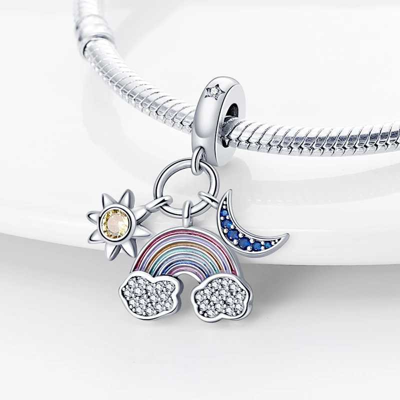 Sweet Romance 925 Silver Cloud Rainbow Unicorn Shining Dreamy Charms Beads Fit 3mm Original Bracelets DIY Fine Jewelry Making XJ250607