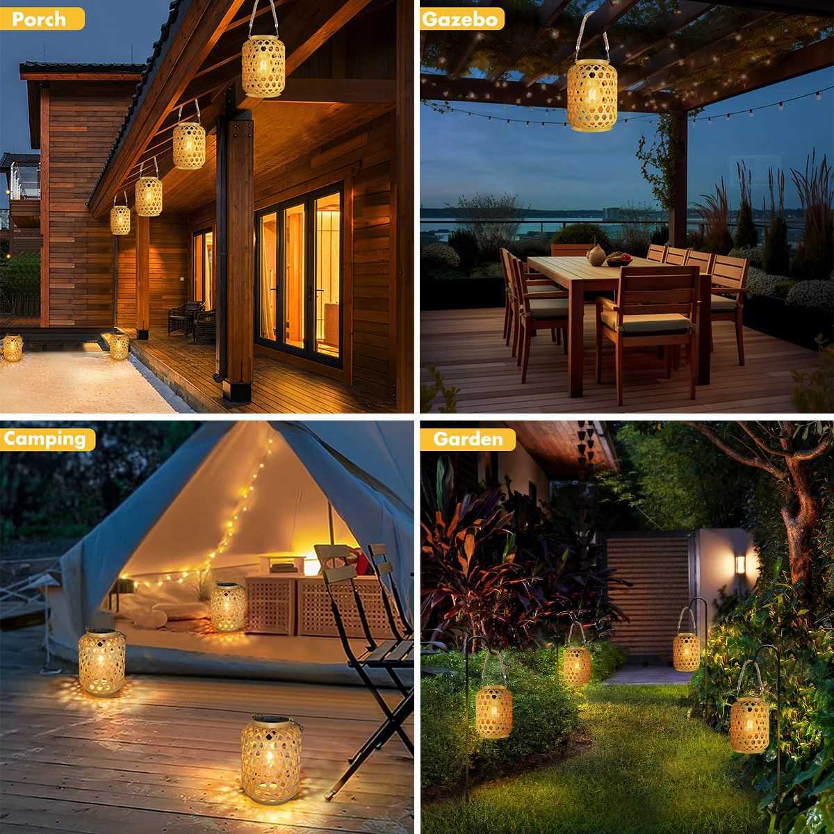 Decoration Lights Outdoor Rattan Solar Lantern with Handle Solar Bulb Lamp LED Hanging Lantern Lights Garden Landscape Lamp XJ250606