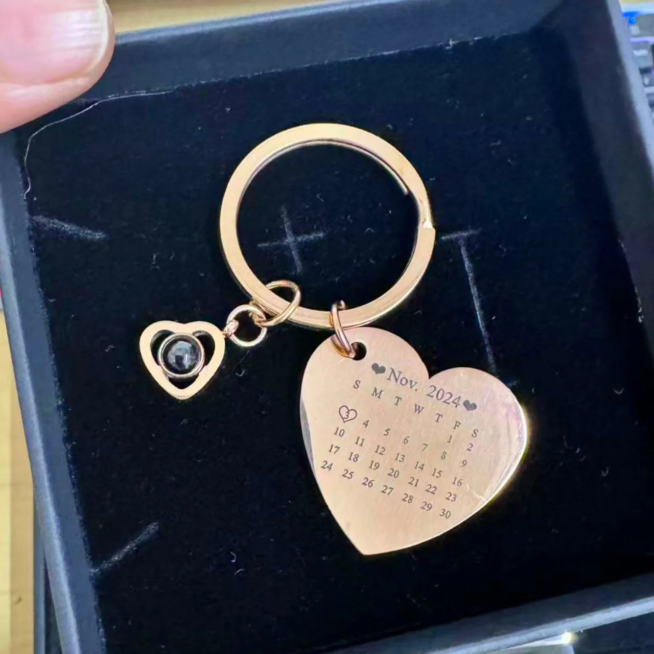 Heart Custom Picture KeyChain Projection Personalized Calendar Engraved Date Name Customized Po Jewelry Car House Stainnless 250530