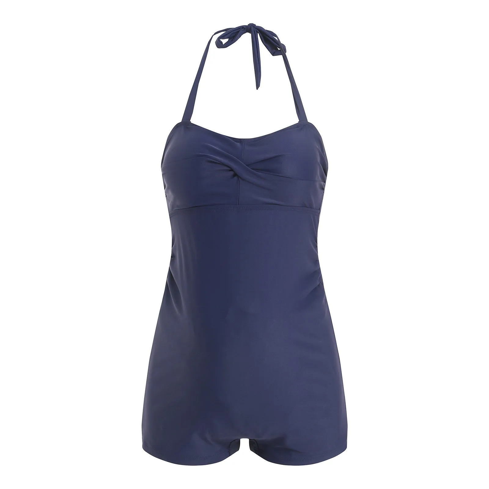 2025 WomenS Sexy Summer Vacation Bikini Solid Hanging Neck Conservative Boxer Shorts OnePiece Swimsuit For Pregnant Women 250530