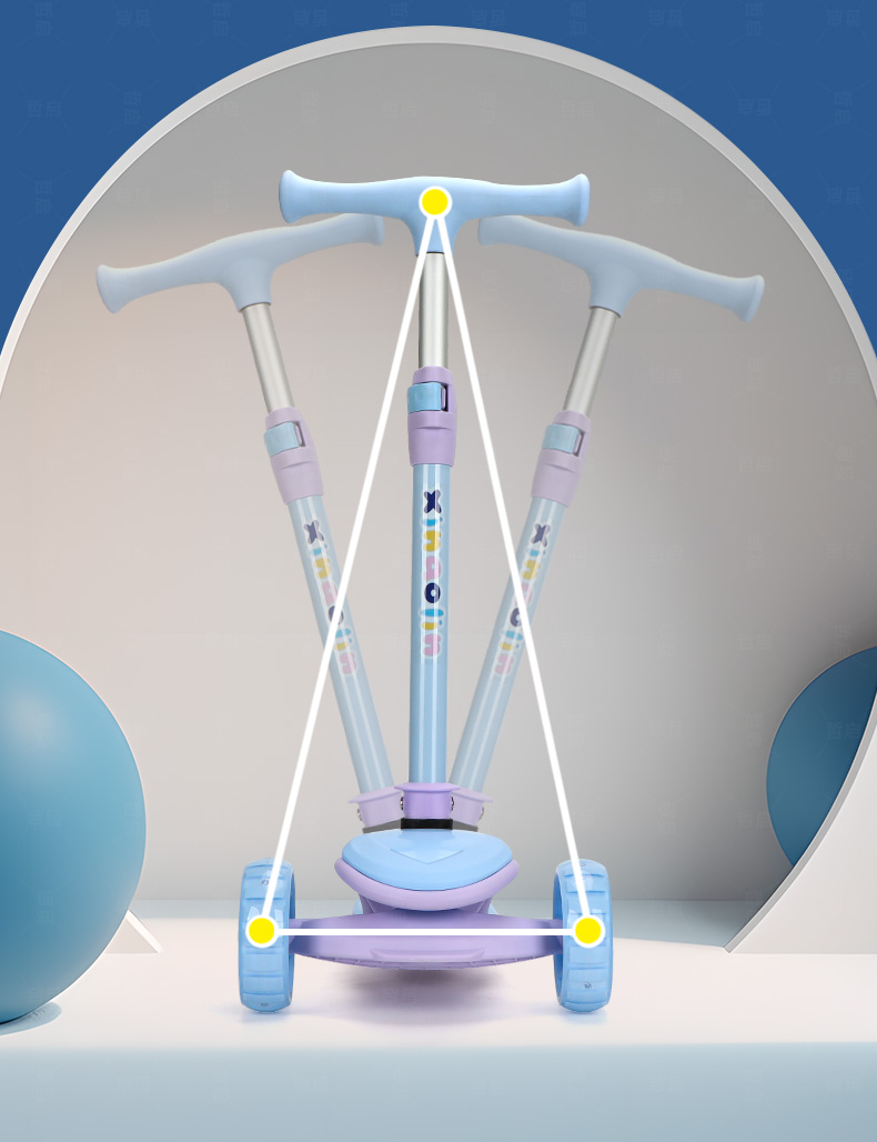 Children's cartoon folding scooter, flexible steering, competitive car, widened pedal, super strong load capacity, multi-gear adjustment.