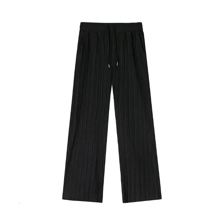 Mens Summer Loose-fit Straight-leg Ice Silk Casual Pants High-end Feel Trendy Draped Nine-point Casual Trousers 250605