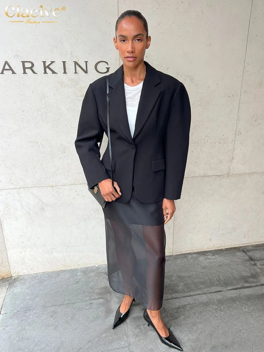 Clacive Fashion Loose Balck Women Skirt Casual High Waist Ankle Length Skirts Elegant Classic Mesh Spliced Skirt Female Clothing 250605