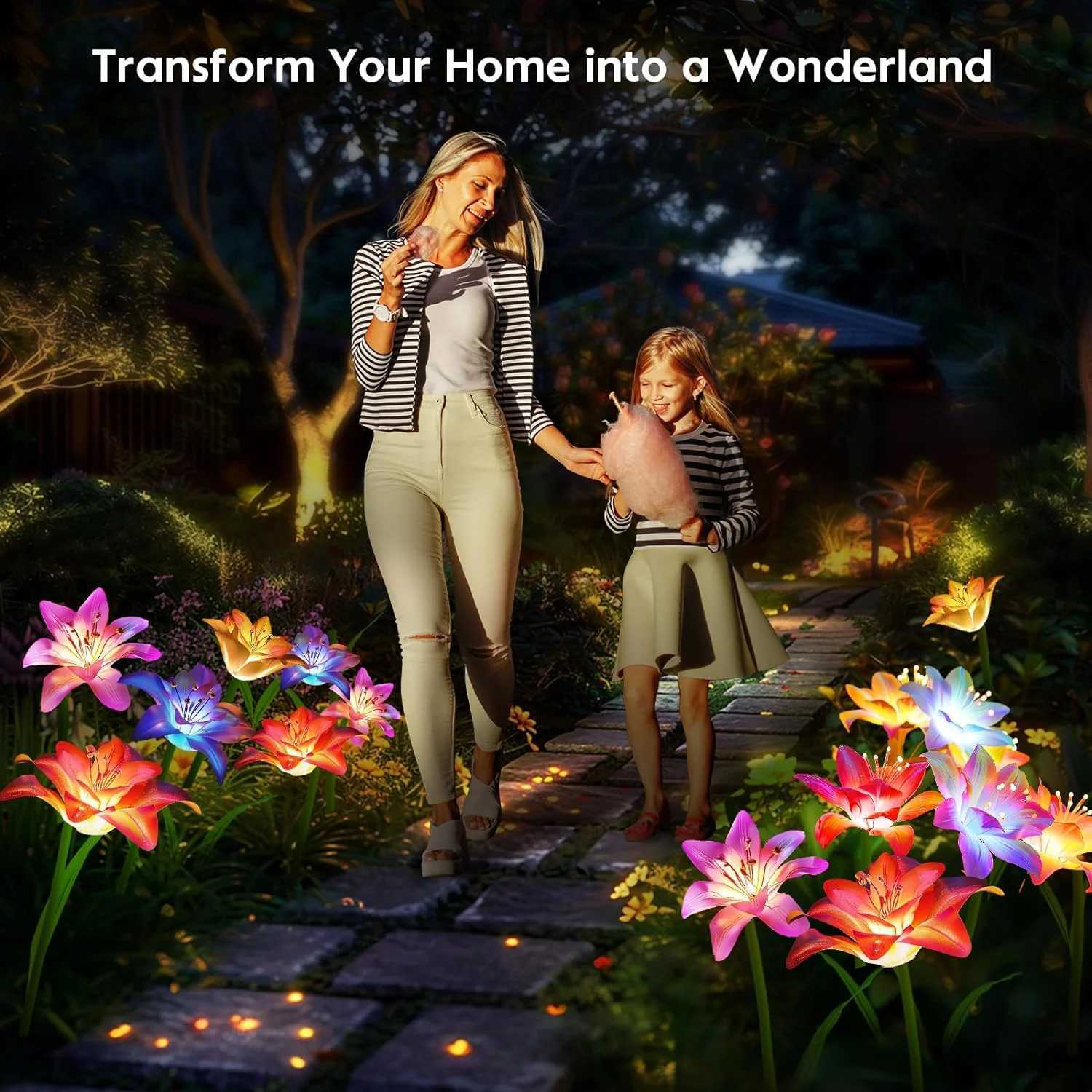 LED Solar Lily Flowers Lights Outdoor Waterproof Garden Night Light for Yard Lawn Walkway Backyard Landscape Lighting Home Decor XJ250606