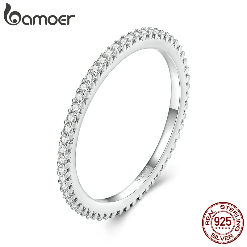 BAMOER Simple Moissanite Eternity Bands Minimalist Stackable Ring 925 Sterling Silver for Women Engagement Fine Jewelry Gift Special Occasions