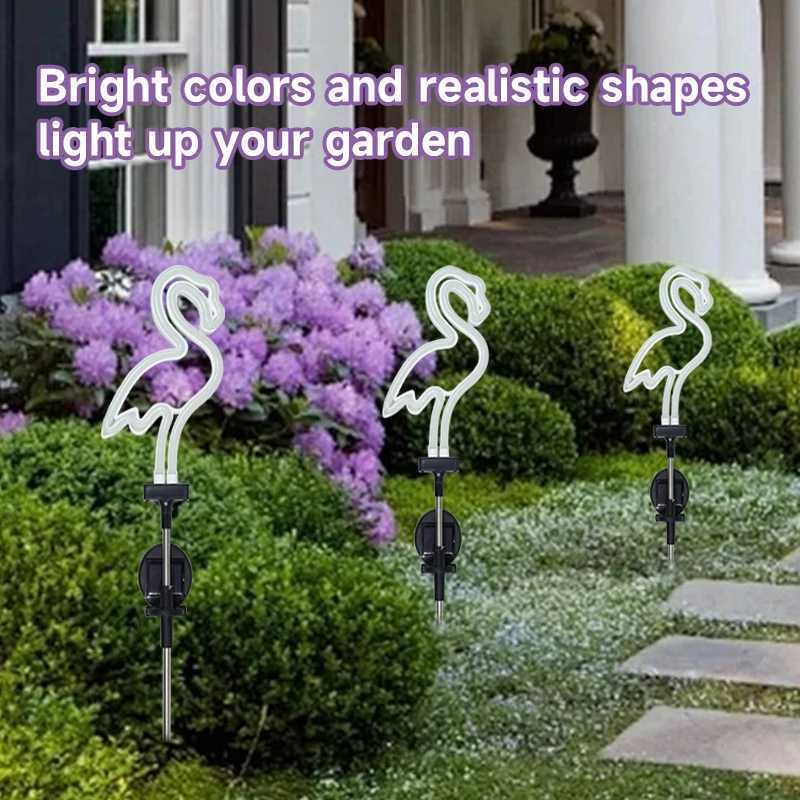 Neon Flamingo Solar Garden Light Landscape Courtyard Lamp Waterproof Outdoor Decor Stake Light LED Patio Grounding LightsXJ250606