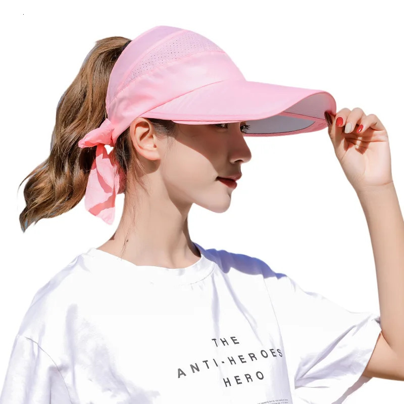 Summer Sun Hat Visor Caps Female Scalable Brim Empty Top Baseball Cap UV Protection Beach Sun Visor Hats For Women 250603