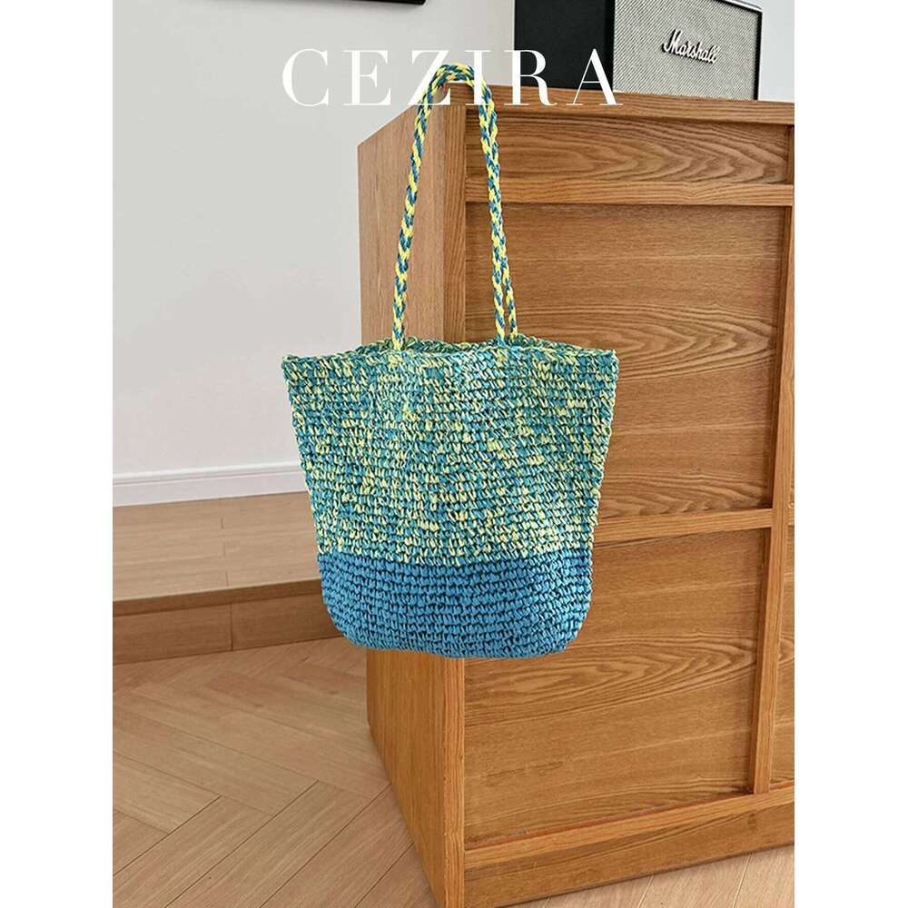 CR Women's Summer Casual Colorful Straw Woven Shoulder Handbag Contrast Color Handmade Braid Beach Bag For Daily Vacation Travel