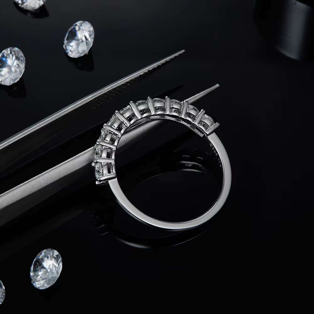 RINNTIN SMR77 Latest Design Moissanite Eternity Wedding Band 925 Silver Engagement Rings for Women