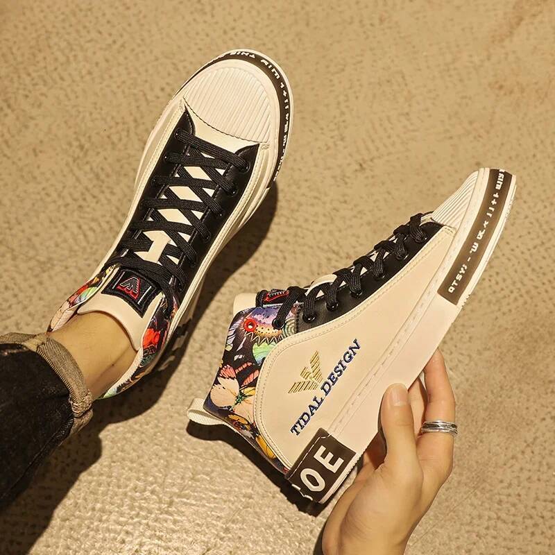 Ddmyoutdoor Fashion Print White Men S Brand Genuine Leather High Top Designer Shoes Sneakers For Zapatillas Hombre Outdoor Shoes