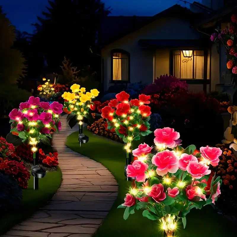 Azalea Lawn Lamp 7 Heads Flower Lantern For Outdoor Lighting Holiday Party Yard Garden Decorative Flowers Solar LED Warm Lights XJ250606