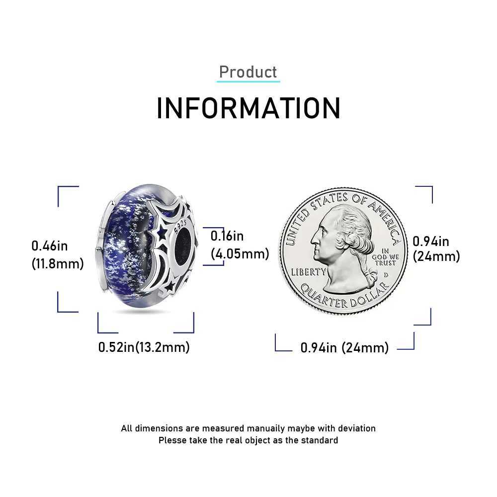 Hot Sale 925 Sterling Silver Sparkling Crossover Star Beads Galaxy Blue Star Murano Glass Charm Fits 3mm Bracelet Necklace XJ250607