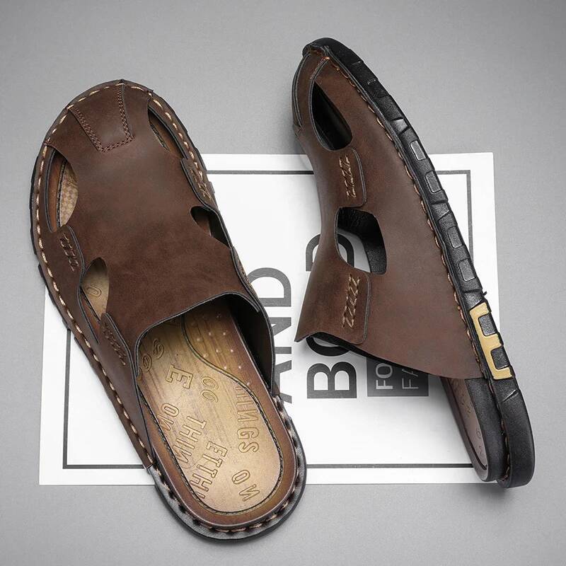 Ddmyoutdoor Mens Slippers Summer PU Shoes Brand Large Size Male Men Sandal Fashion Slipper Leather Flip Flops Beach outdoor shoes