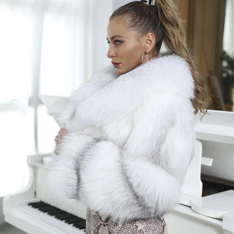 JANEFUR Real Fox Women's Elegant Winter Coat 2024 Fashionable Shawl Collar Short Jacket