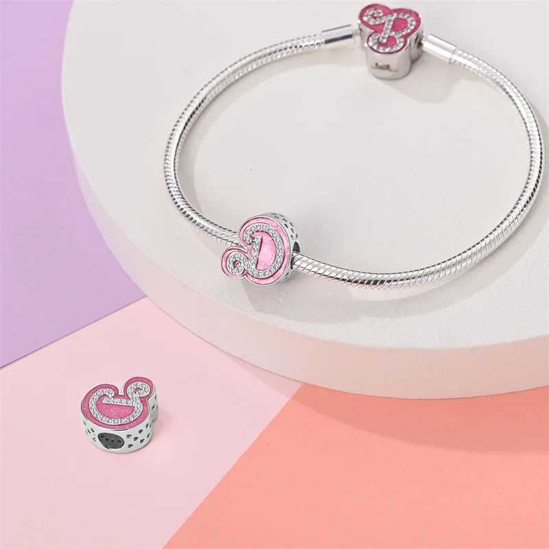 100% 925 Sterling Silver 26 Letter Shiny Baie Pink Series Charms Beads Fit Pan Original Bracelets DIY Gifts Fine Jewelry XJ250607