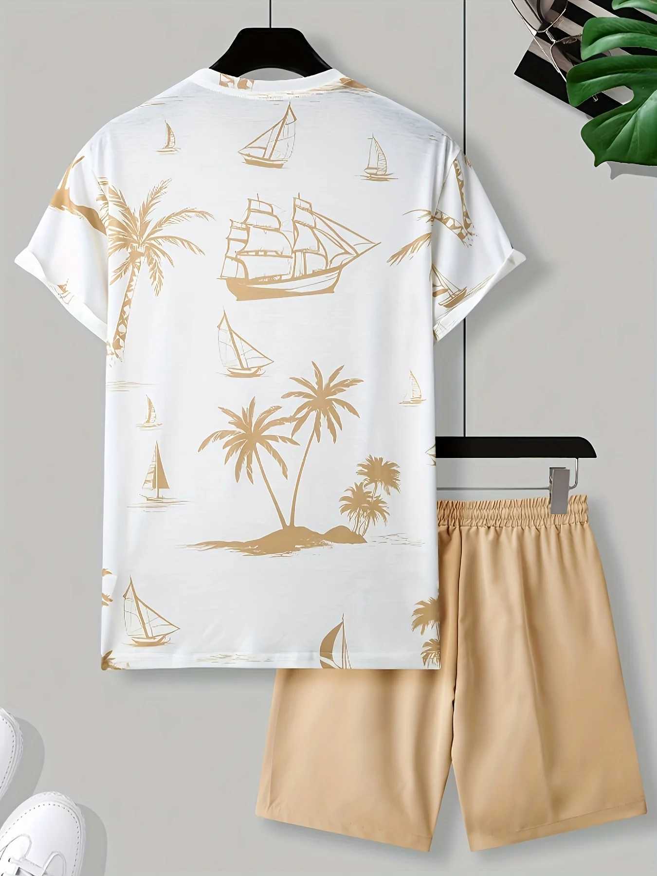 Summer Casual Daily Mens Short Sleeve Shorts Set Hawaiian Printed Mens T-Shirt Outdoor Sports W250609