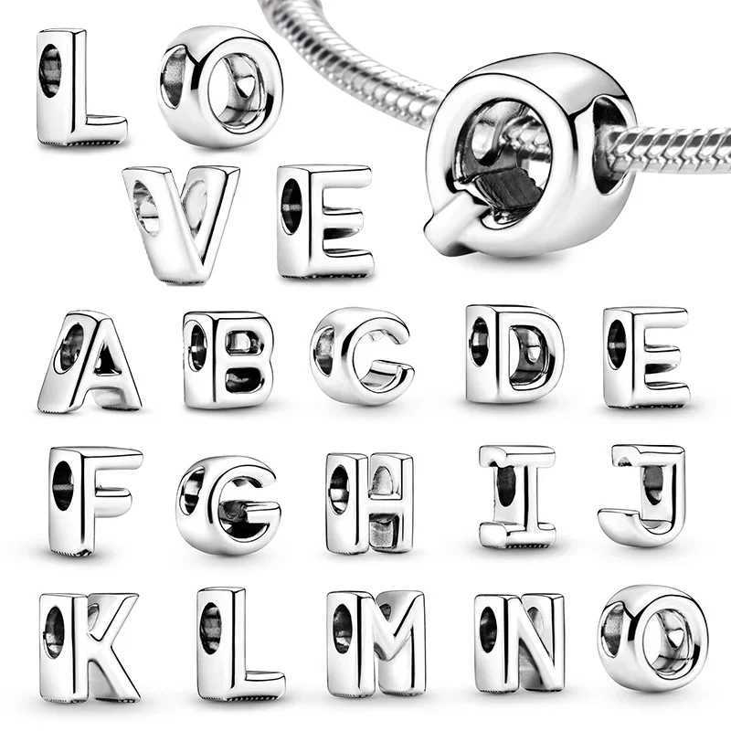 Silver 925 26 Letter A-Z Alphabet Charm Fine Beads Fit Original Charms Silver Bracelet DIY Fine Jewelry for Women Gift Making XJ250607