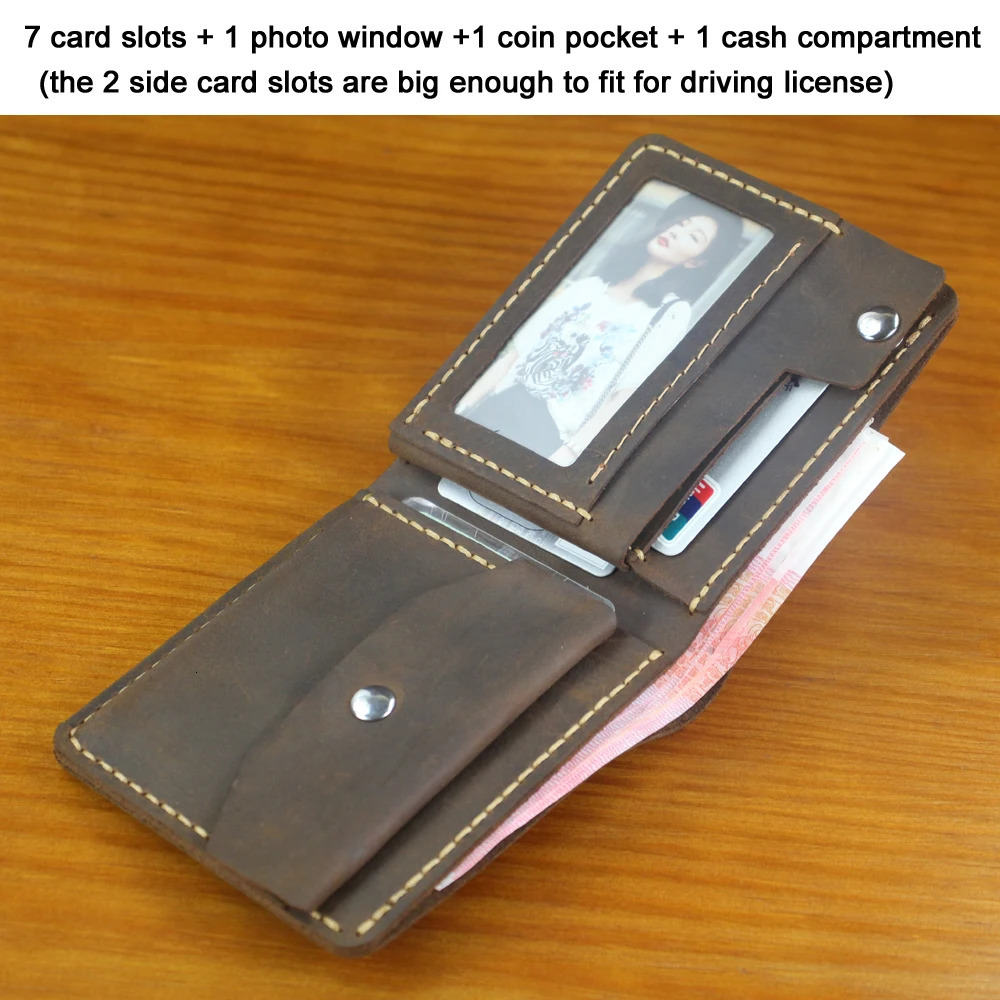 Handmade 100% Genuine Leather Men Wallet Purse Short Money Clip with Coin Pocket Male Money Bag Multi-Card Wallet Vintage 250605