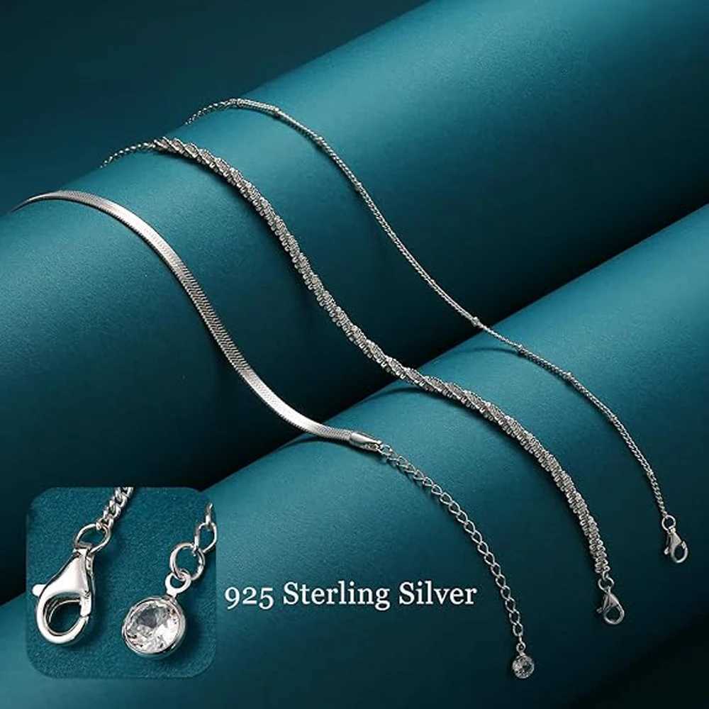 925 Sterling Silver Bracelets for Women Layered Dainty Link Chain Bracelet Adjustable Stackable Beaded Bracelets for Women Girls W250606