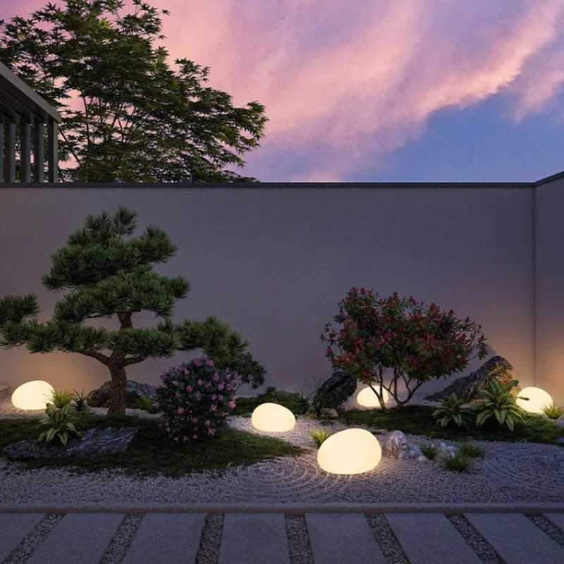 Solar Outdoor Stone Lamp Frosted Glass Ground Lamp Garden Green Pebble Lamp Wireless Decorative Garden Lawn Courtyard Lamp XJ250606