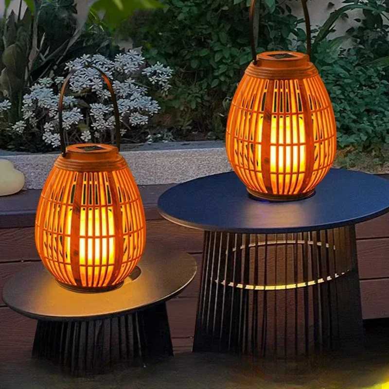 Outdoor Bamboo Solar Lights Portable Tree Hanging Lamp Solar Powered Landscaping Balcony Atmosphere Garden Solar Lamps W250607