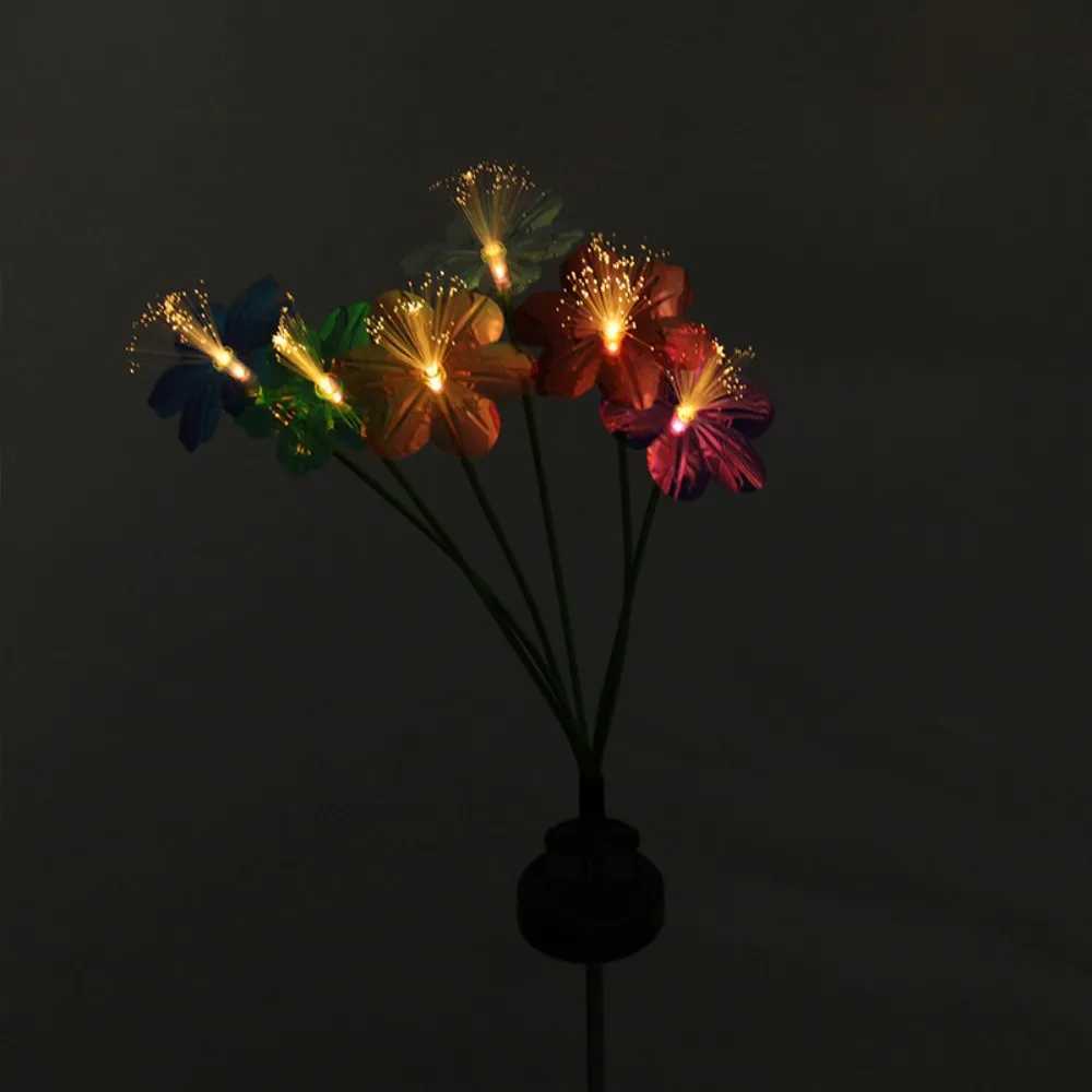 1PC 6Head Solar Large Flower Fiber Optic Ground Plug Light Suitable for Courtyard Garden Lawn Outdoor Camping Party Decoration W250607